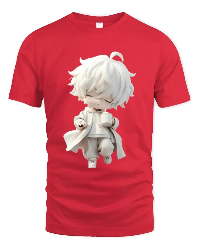 Cute Sipping Tee - Cartoon Character Drink Graphic T-Shirt - red t-shirt on white background