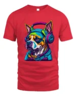 Groovy Dog Sounds Tee - Funky Canine Music T-Shirt - red t-shirt on white background