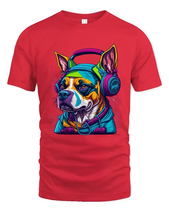 Groovy Dog Sounds Tee - Funky Canine Music T-Shirt - red t-shirt on white background