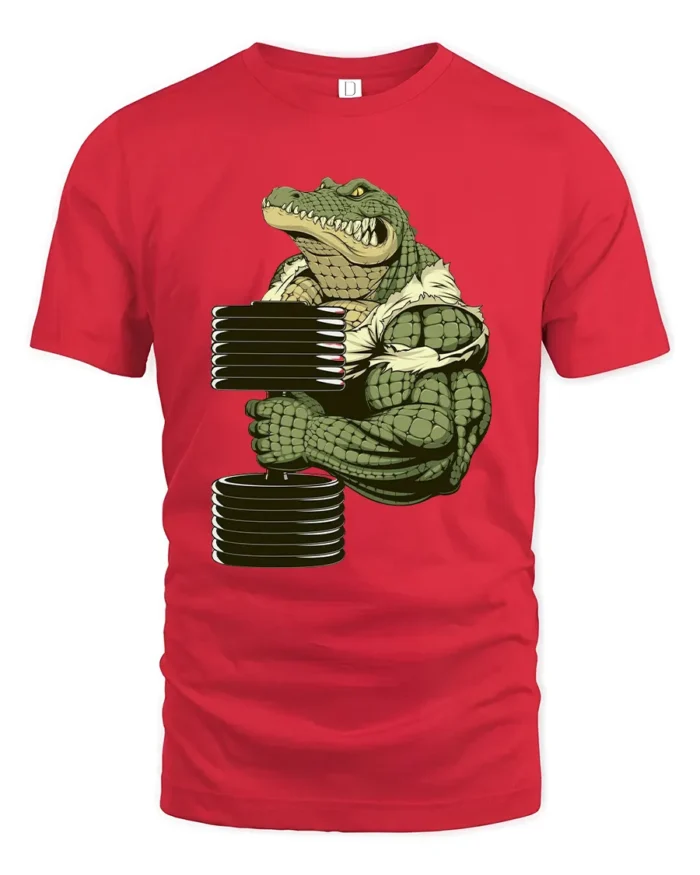 Strong Croc Lift Tee - Funny Gator Gym Workout T-Shirt - red t-shirt on white background
