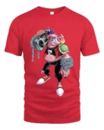 Mutant Rocker T-Shirt - Cool Cartoon Pig Turtle Tee - red t-shirt on white background
