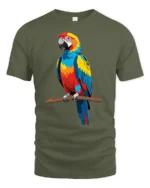 Exotic Parrot Art Tee, Unique Macaw Design T-Shirt - military green t-shirt on white background