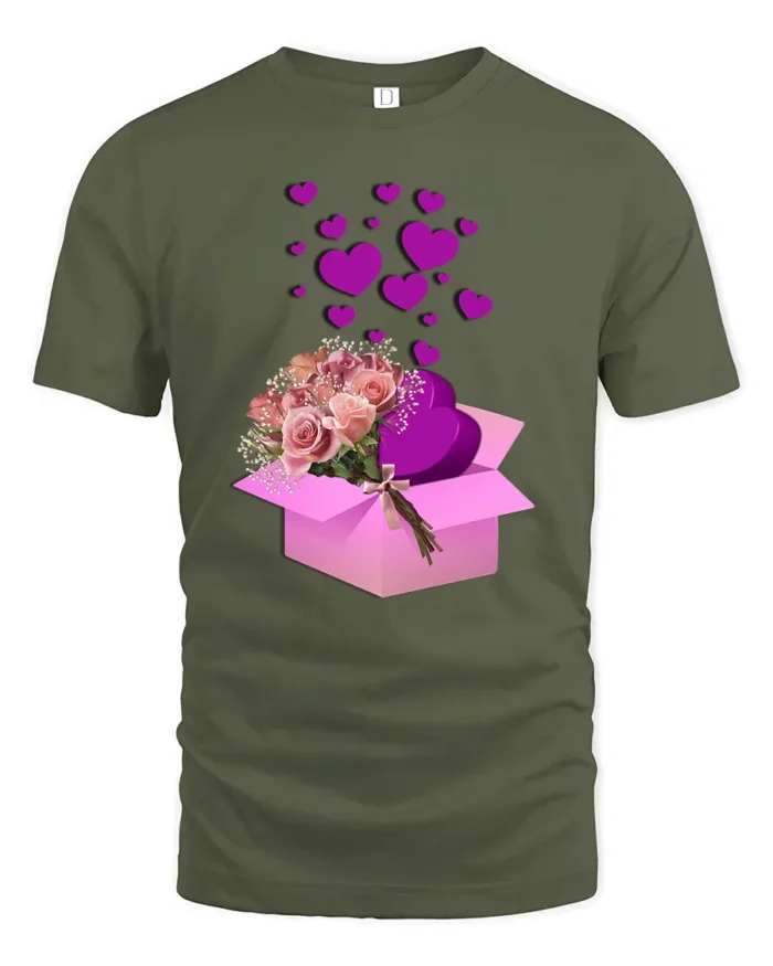 Box of Love Graphic Tee, Romantic Gift Idea T-Shirt - military green t-shirt on white background