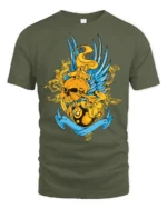 Lucky 8 Ball Skull Tee, Edgy Graphic T-Shirt Gift - military green t-shirt on white background