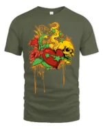 Melting Heart Skull T-Shirt, Cool Graphic Tee Now - military green t-shirt on white background
