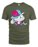 Cool Cat Vibes Tee, Hip Hop Kitten Graphic T-Shirt - military green t-shirt on white background