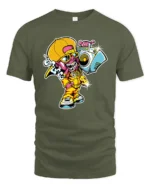 Boombox Kid Urban Tee, Retro Hip Hop Graphic T-Shirt - military green t-shirt on white background