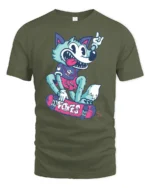 Skateboarding Fox Tee, Cool Cartoon Animal T-Shirt - military green t-shirt on white background