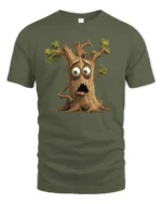 Googly Eyes Tree T-Shirt, Funny Nature Lover Tee - military green t-shirt on white background