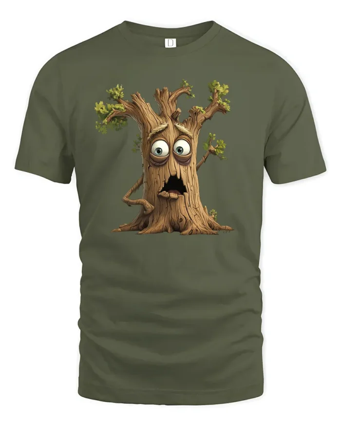 Googly Eyes Tree T-Shirt, Funny Nature Lover Tee - military green t-shirt on white background