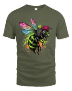 Punk Rock Bee Tee - Edgy Insect Graphic T-Shirt for You - military green t-shirt on white background
