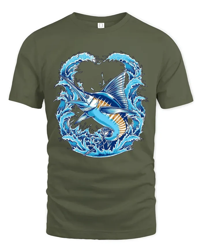 Ocean Marlin Premium T-Shirt - Deep Sea Fish Tee - military green t-shirt on white background