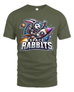 Space Rabbit Rocket Tee - Funny Astronaut Bunny T-Shirt - military green t-shirt on white background
