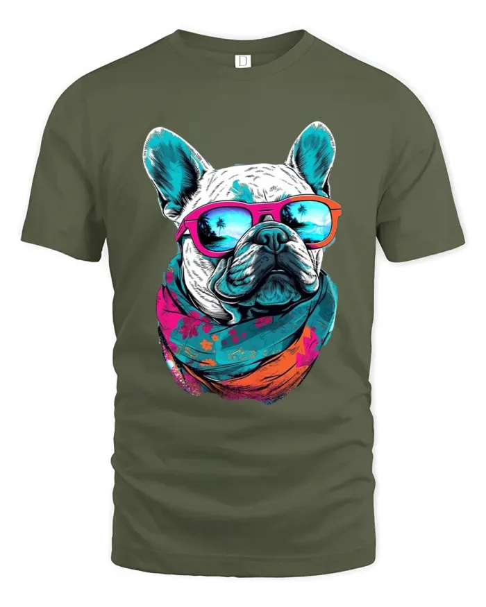 Chill French Bulldog Tee - Relaxed Dog Lover T-Shirt - military green t-shirt on white background