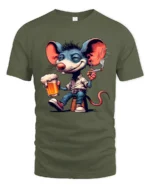 Funny Party Mouse Tee - Happy Mouse Beer and Cigarette T-Shirt - military green t-shirt on white background