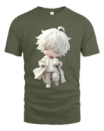 Cute Sipping Tee - Cartoon Character Drink Graphic T-Shirt - military green t-shirt on white background