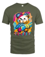 Cuddly Teddy Tee - Soft Bear Hugs Graphic T-Shirt for You - military green t-shirt on white background