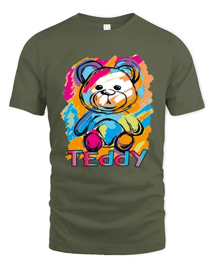 Cuddly Teddy Tee - Soft Bear Hugs Graphic T-Shirt for You - military green t-shirt on white background