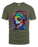 Groovy Dog Sounds Tee - Funky Canine Music T-Shirt - military green t-shirt on white background