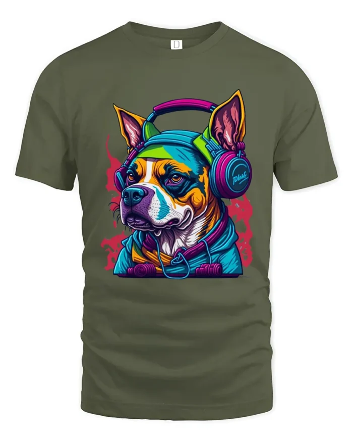 Groovy Dog Sounds Tee - Funky Canine Music T-Shirt - military green t-shirt on white background
