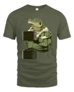 Strong Croc Lift Tee - Funny Gator Gym Workout T-Shirt - military green t-shirt on white background