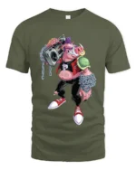Mutant Rocker T-Shirt - Cool Cartoon Pig Turtle Tee - military green t-shirt on white background