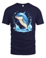 Happy Dolphin Splash Tee, Joyful Ocean T-Shirt for You - navy t-shirt on white background