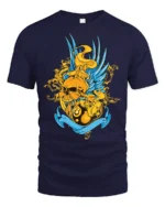 Lucky 8 Ball Skull Tee, Edgy Graphic T-Shirt Gift - navy t-shirt on white background