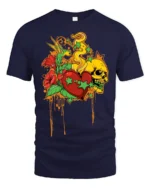 Melting Heart Skull T-Shirt, Cool Graphic Tee Now - navy t-shirt on white background