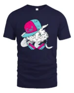 Cool Cat Vibes Tee, Hip Hop Kitten Graphic T-Shirt - navy t-shirt on white background