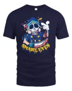 Snake Eyes Skull Tee, Edgy Graphic T-Shirt Design Now - navy t-shirt on white background