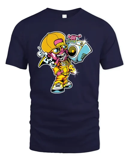 Boombox Kid Urban Tee, Retro Hip Hop Graphic T-Shirt - navy t-shirt on white background