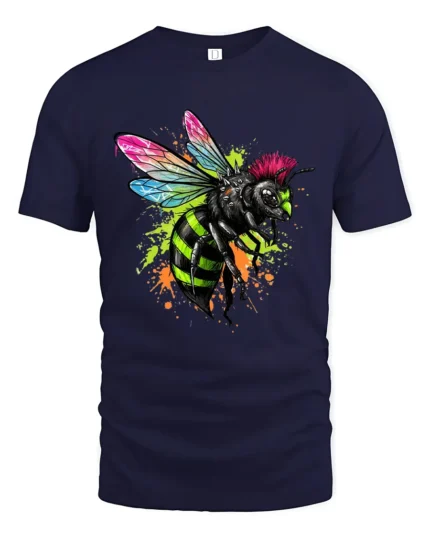 Punk Rock Bee Tee - Edgy Insect Graphic T-Shirt for You - navy t-shirt on white background