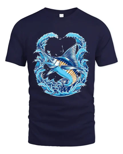 Ocean Marlin Premium T-Shirt - Deep Sea Fish Tee - navy t-shirt on white background