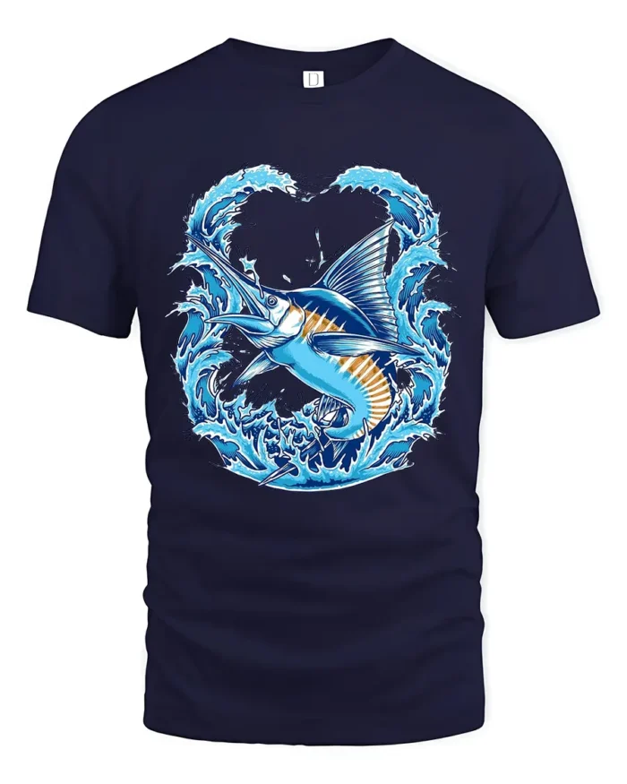 Ocean Marlin Premium T-Shirt - Deep Sea Fish Tee - navy t-shirt on white background