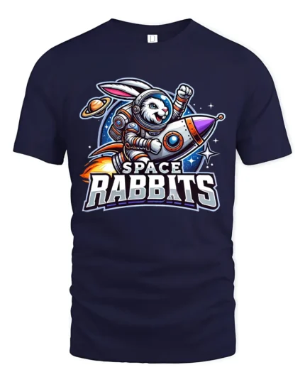 Space Rabbit Rocket Tee - Funny Astronaut Bunny T-Shirt - navy t-shirt on white background