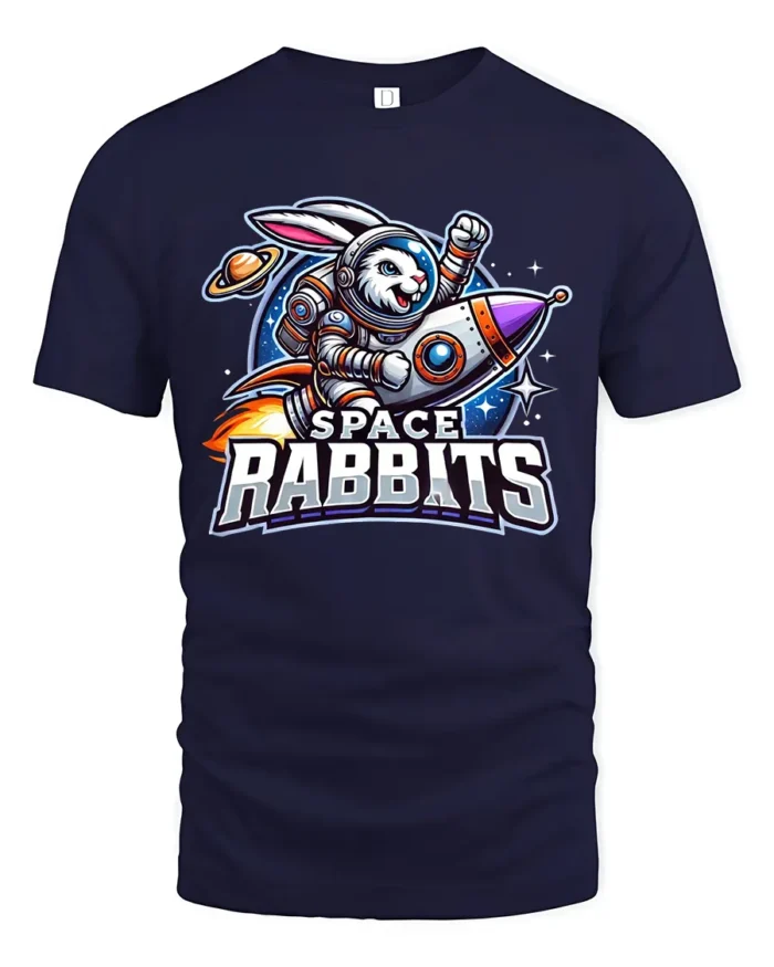 Space Rabbit Rocket Tee - Funny Astronaut Bunny T-Shirt - navy t-shirt on white background