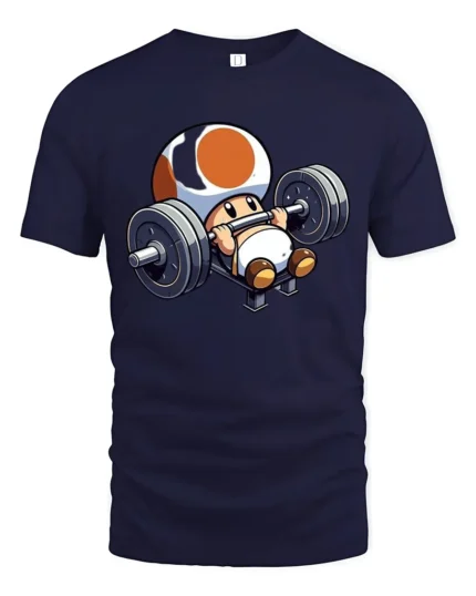 Mushroom Gym Tee - Cute Gaming Fitness T-Shirt Gift - navy t-shirt on white background