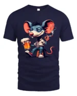 Funny Party Mouse Tee - Happy Mouse Beer and Cigarette T-Shirt - navy t-shirt on white background