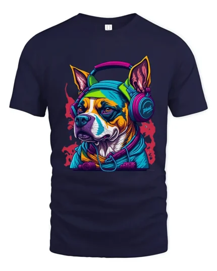 Groovy Dog Sounds Tee - Funky Canine Music T-Shirt - navy t-shirt on white background