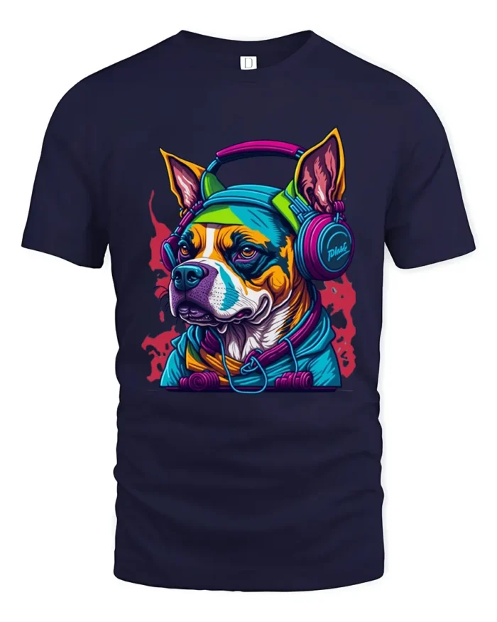 Groovy Dog Sounds Tee - Funky Canine Music T-Shirt - navy t-shirt on white background