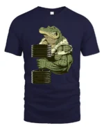Strong Croc Lift Tee - Funny Gator Gym Workout T-Shirt - navy t-shirt on white background