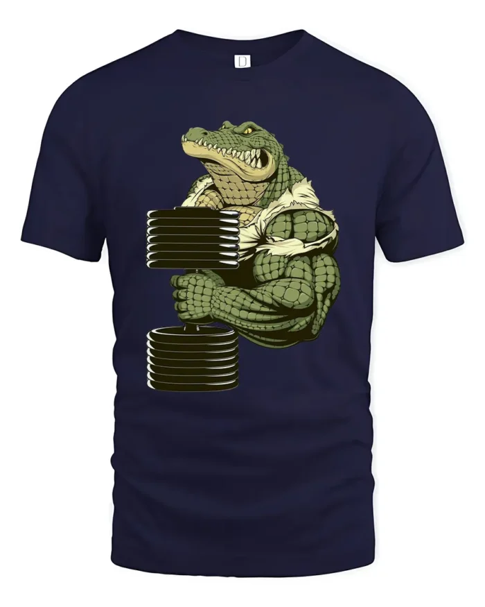 Strong Croc Lift Tee - Funny Gator Gym Workout T-Shirt - navy t-shirt on white background