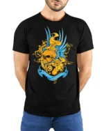 Lucky 8 Ball Skull Tee, Edgy Graphic T-Shirt Gift - model wearing black shirt, hands behind back