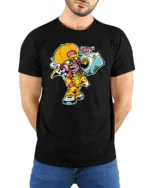 Boombox Kid Urban Tee, Retro Hip Hop Graphic T-Shirt - model wearing black shirt, hands behind back