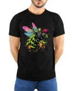 Punk Rock Bee Tee - Edgy Insect Graphic T-Shirt for You - model wearing black shirt, hands behind back