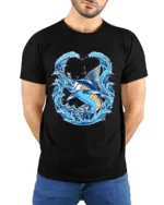 Ocean Marlin Premium T-Shirt - Deep Sea Fish Tee - model wearing black shirt, hands behind back