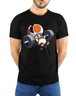 Mushroom Gym Tee - Cute Gaming Fitness T-Shirt Gift - model wearing black shirt, hands behind back