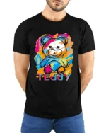 Cuddly Teddy Tee - Soft Bear Hugs Graphic T-Shirt for You - model wearing black shirt, hands behind back