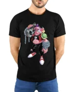 Mutant Rocker T-Shirt - Cool Cartoon Pig Turtle Tee - model wearing black shirt, hands behind back